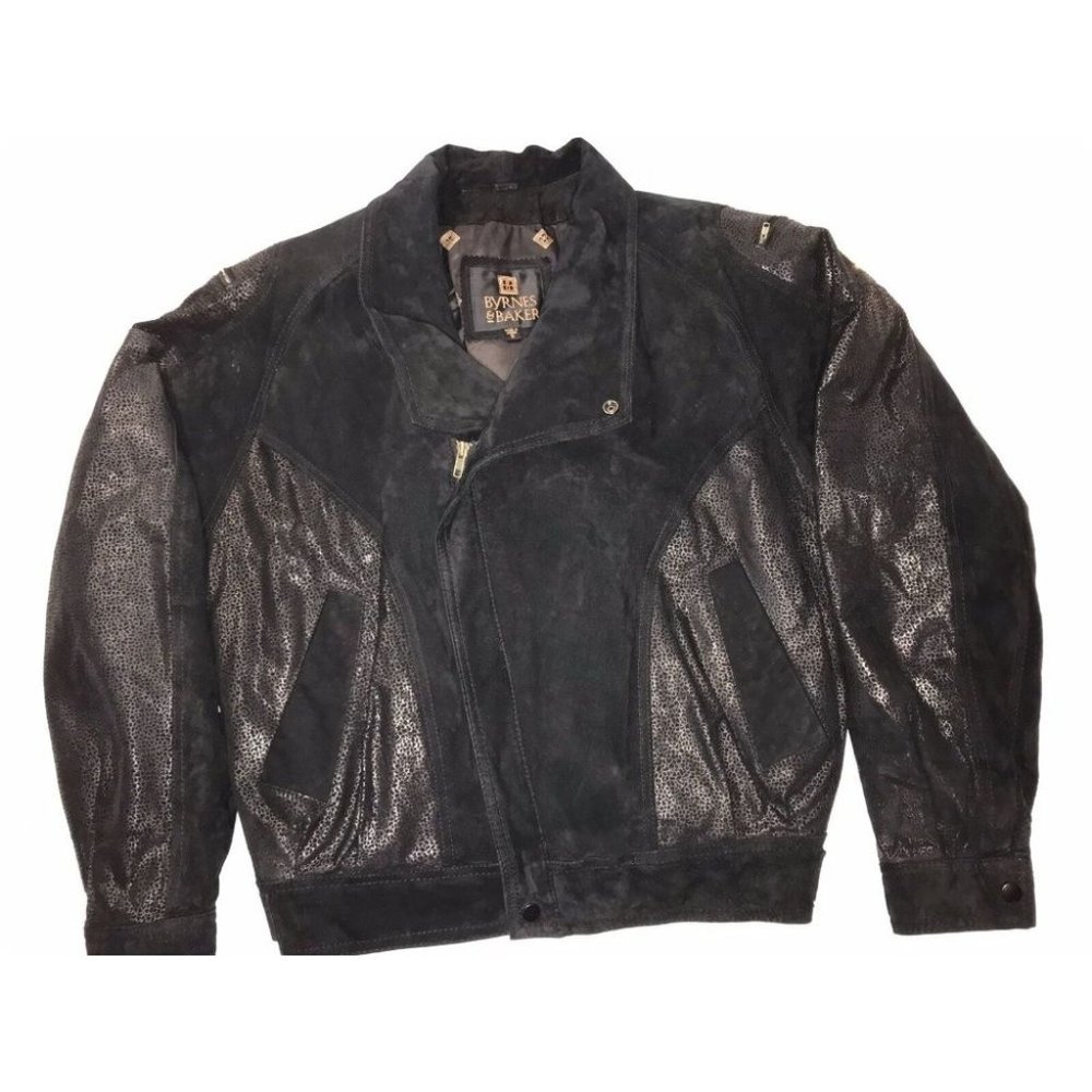 Byrnes & Baker Genuine black Suede Leather Coat Biker Bomber Jacket Size S